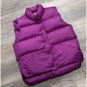Vintage L.L. Bean Women's Large Puffer Vest Goose Down‎ Snap Front Magenta Pink
